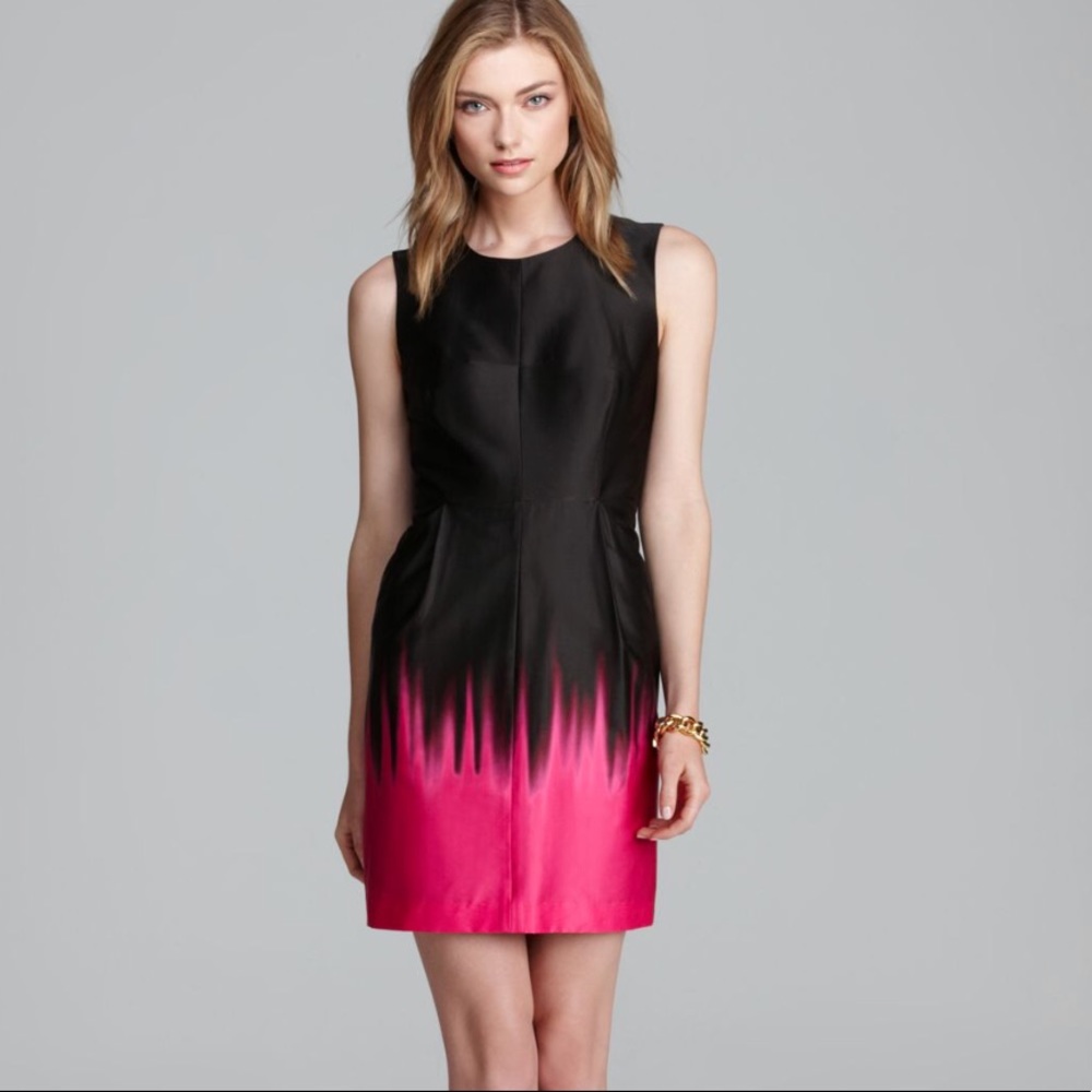 Stretch satin formal dress ombré hot pink pockets!